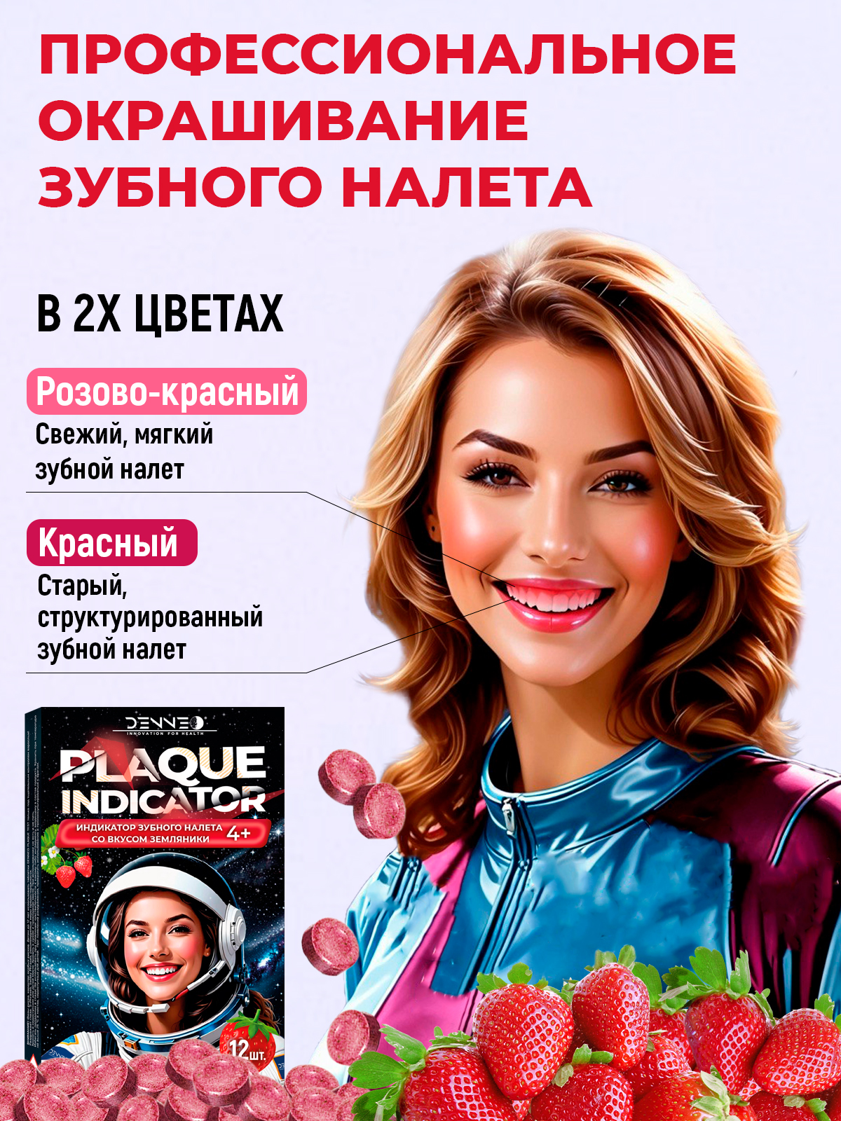 Индикатор зубного налета DENNEO со вкусом ЗЕМЛЯНИКИ 12 шт