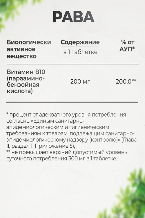 Paba Витамины группы в парааминобензойная кислота 60 таблеток Vitameal 636₽