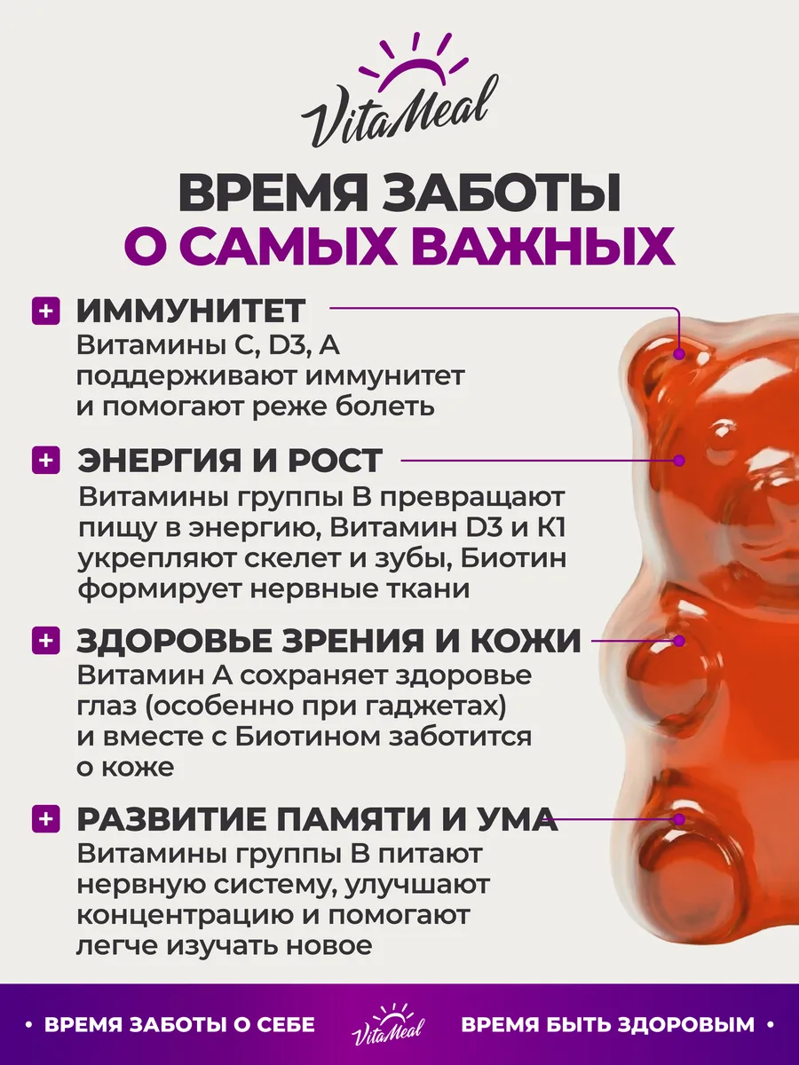 Витамины д/детей VitaMeal комплекс для иммунитета\энергии\мозговой активности паст жев x60