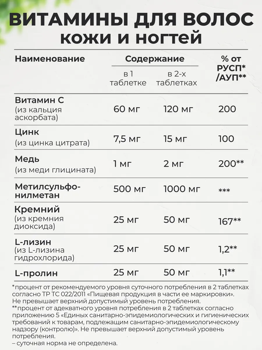 Комплекс для кожи, волос и ногтей, VitaMeal, таблетки 60шт