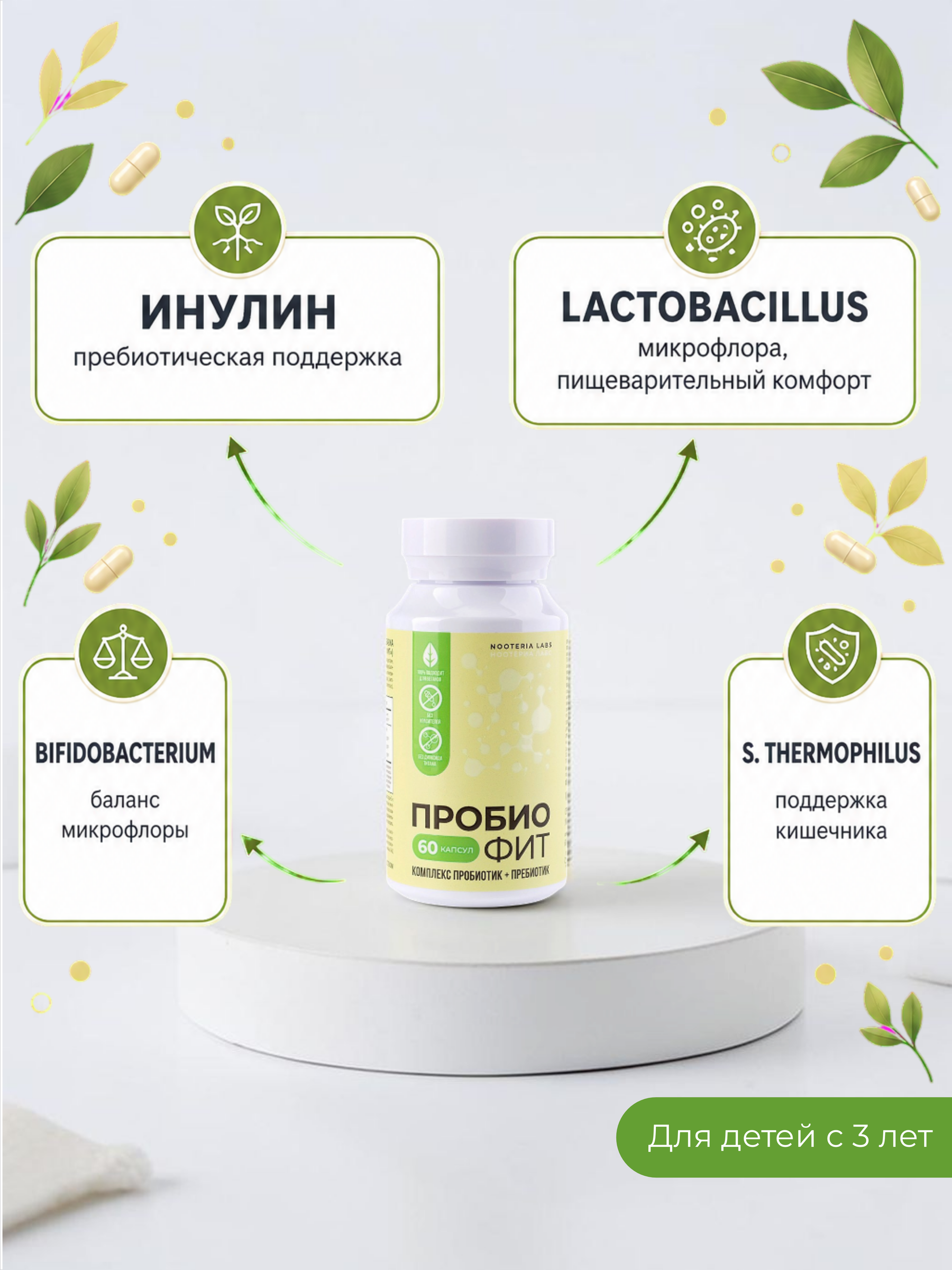 Nooteria Labs БАД ПробиоФит (комплекс пробиотик+пребиотик) в капсулах, 60 шт