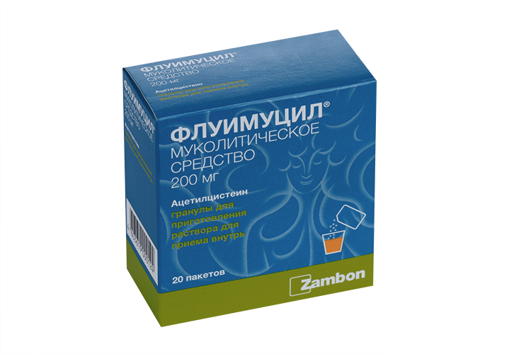 

Флуимуцил 200 мг, 20 шт, гранулы для приготовления раствора для приема внутрь
