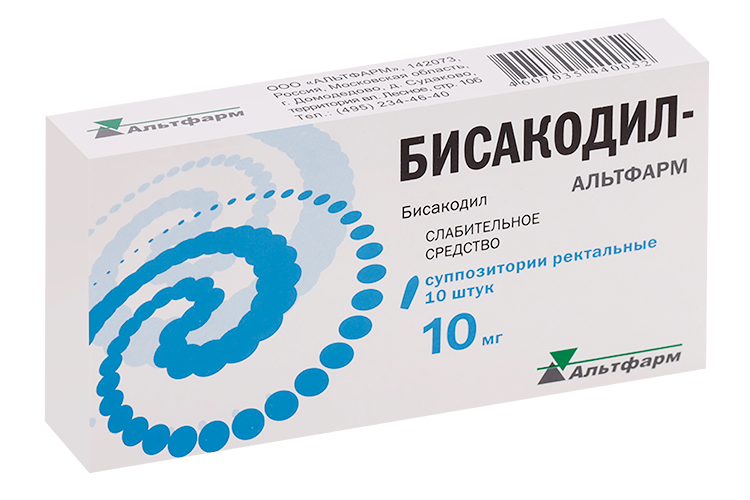 

Бисакодил-Альтфарм 10 мг, 10 шт, суппозитории ректальные