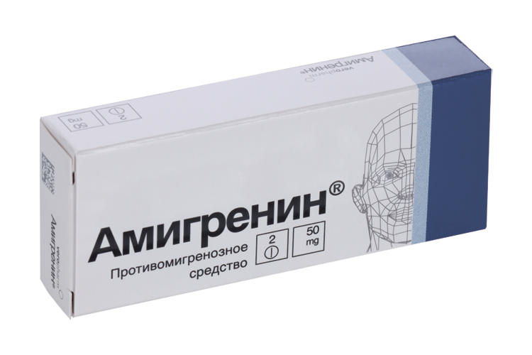 

Амигренин 50 мг, 2 шт, таблетки покрытые оболочкой