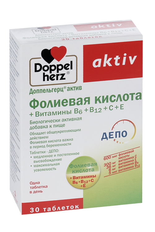 

Доппельгерц Актив Фолиевая к-та Вит В/Вит С/Вит Е, 30 шт, таблетки