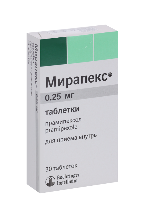 

Мирапекс 0.25 мг, 30 шт, таблетки