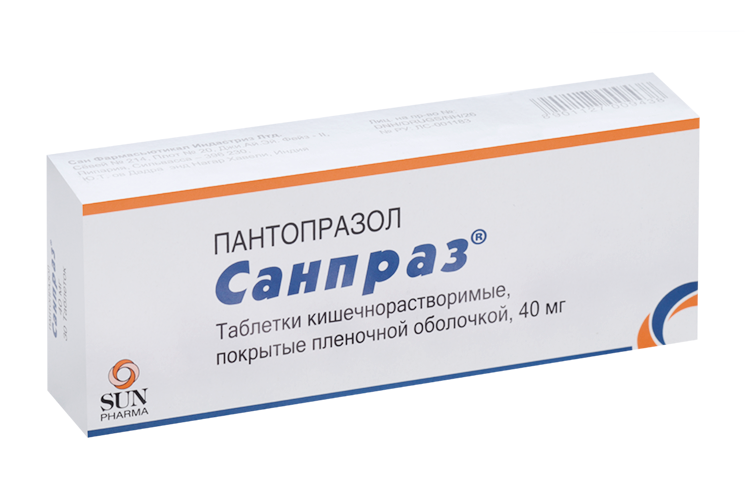 

Санпраз 40 мг, 30 шт, таблетки покрытые кишечнорастворимой пленочной оболочкой
