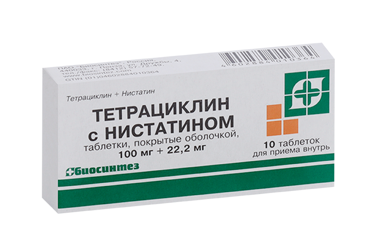 

Тетрациклин с нистатином 100000 ЕД, 10 шт, таблетки покрытые оболочкой