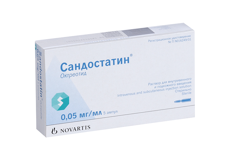 

Сандостатин 0.05 мг/мл, 1 мл, 5 шт, раствор для внутривенного и подкожного введения