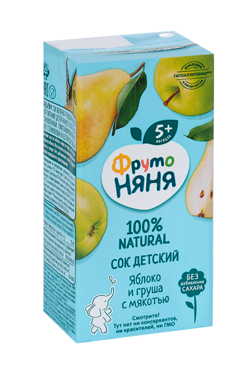 

Сок Фрутоняня яблоко/груша с мякотью (с 5 мес), 0,2 л