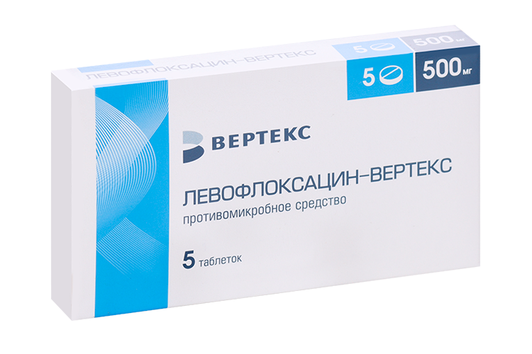 

Левофлоксацин-Вертекс 500 мг, 5 шт, таблетки покрытые оболочкой