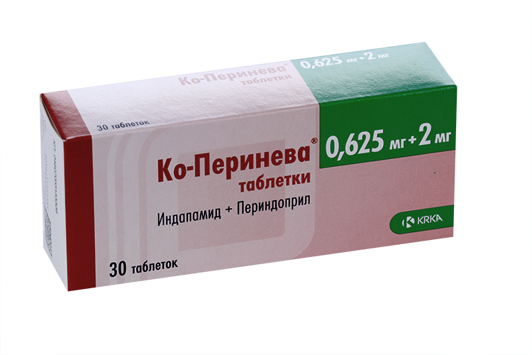 

Ко-Перинева 0.625 мг+2 мг, 30 шт, таблетки