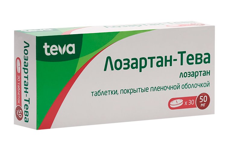 

Лозартан-Тева 50 мг, 30 шт, таблетки покрытые пленочной оболочкой