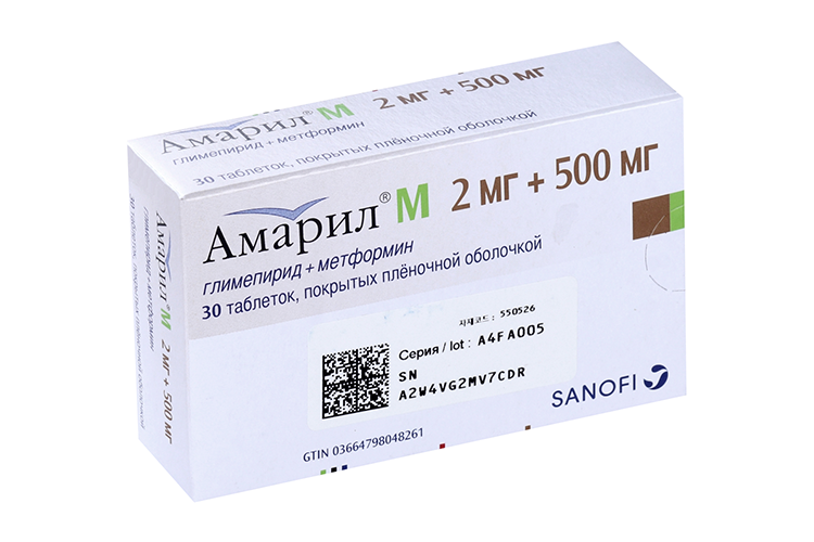 

Амарил М 2 мг+500 мг, 30 шт, таблетки покрытые пленочной оболочкой