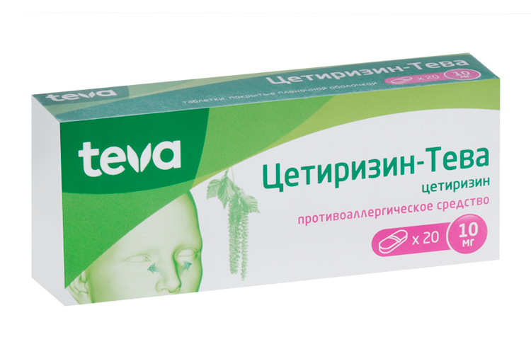 

Цетиризин-Тева 10 мг, 20 шт, таблетки покрытые пленочной оболочкой