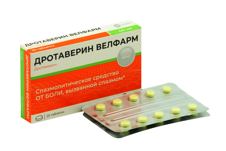 

Дротаверин Велфарм 40 мг, 20 шт, таблетки