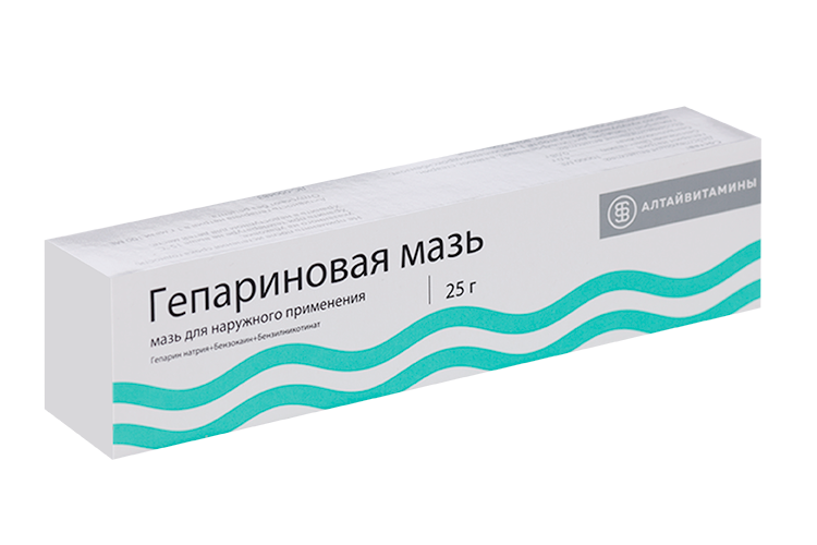 

Гепариновая 0.8 мг/г+40 мг/г+100 МЕ/г, 25 г, мазь для наружного применения