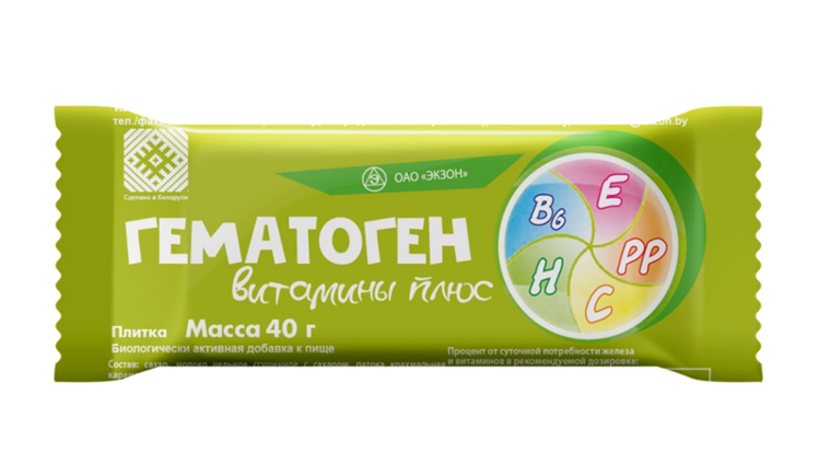 Гематоген витамины плюс, 40 г, плитки