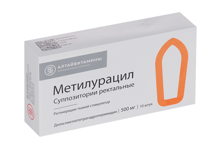 

Метилурацил 500 мг, 10 шт, суппозитории ректальные Алтайвитамины