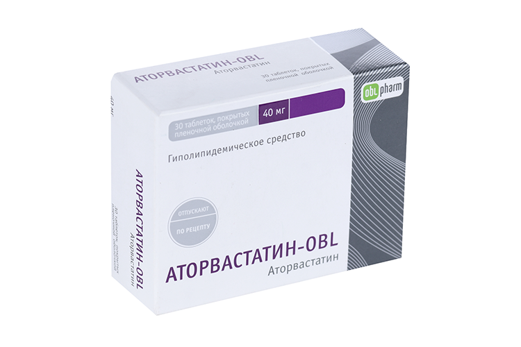 Аторвастатин -OBL 40 мг, 30 шт, таблетки покрытые пленочной оболочкой