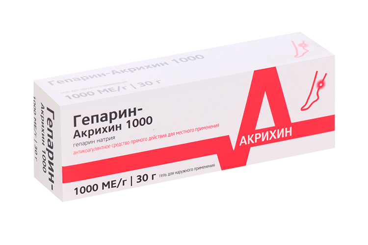 

Гепарин-Акрихин 1000, 30 г, гель для наружного применения