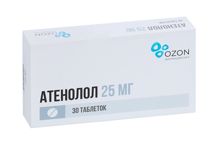 

Атенолол 25 мг, 30 шт, таблетки покрытые пленочной оболочкой