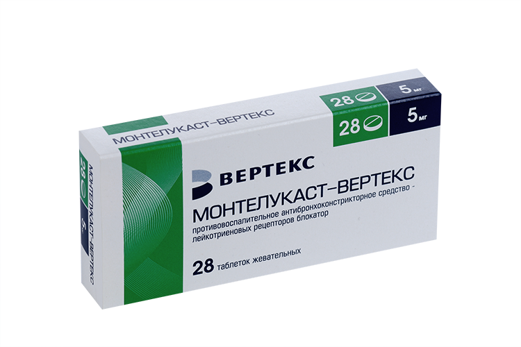 

Монтелукаст-Вертекс 5 мг, 28 шт, таблетки жевательные
