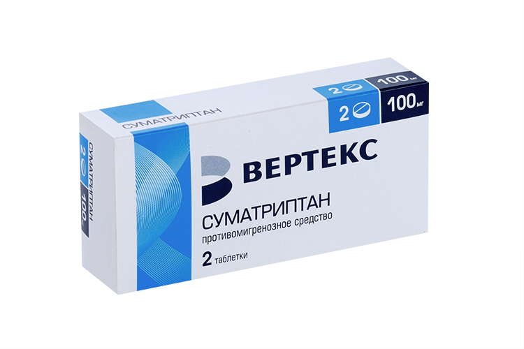 

Суматриптан-Вертекс 100 мг, 2 шт, таблетки покрытые пленочной оболочкой