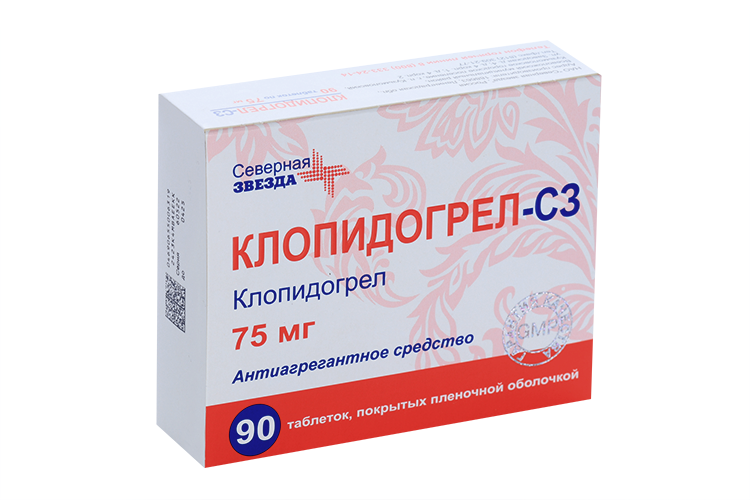 

Клопидогрел-СЗ 75 мг, 90 шт, таблетки покрытые пленочной оболочкой