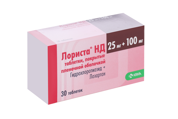 

Лориста НД 25 мг+100 мг, 30 шт, таблетки покрытые пленочной оболочкой