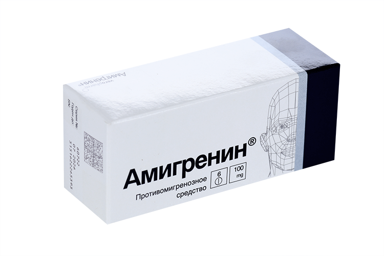 

Амигренин 100 мг, 6 шт, таблетки покрытые пленочной оболочкой
