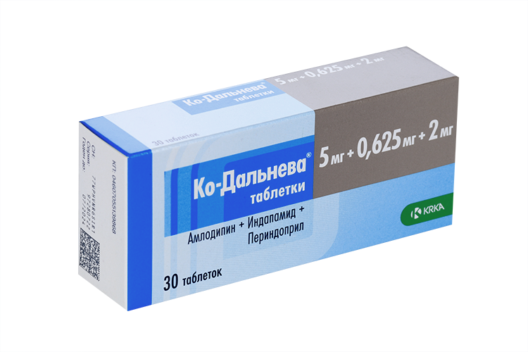 

Ко-Дальнева 5 мг+0.625 мг+2 мг, 30 шт, таблетки