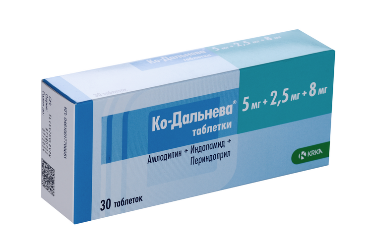 

Ко-Дальнева 5 мг+2.5 мг+8 мг, 30 шт, таблетки