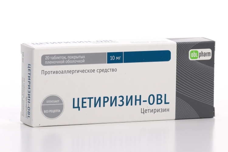 Цетиризин -OBL 10 мг, 20 шт, таблетки покрытые пленочной оболочкой