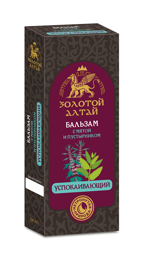 Бальзам Золотой Алтай б/алког Успокаивающий мята/пустырник, 250 мл бальзам золотой алтай женский 250 г
