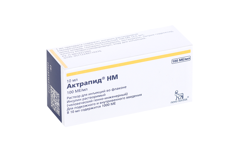 

Актрапид НМ 100 МЕ/мл, 10 мл, раствор для инъекций