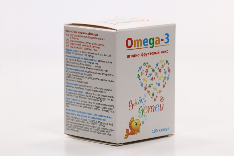 Омега-3 детский микс, 0,4 г, 100 шт, Полярис