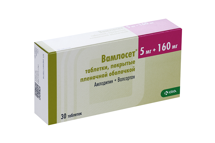 

Вамлосет 5 мг+160 мг, 30 шт, таблетки покрытые пленочной оболочкой