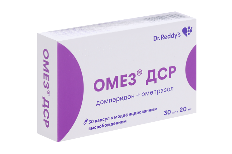 

Омез ДСР 30 мг+20 мг, 30 шт, капсулы с модифицированным высвобождением
