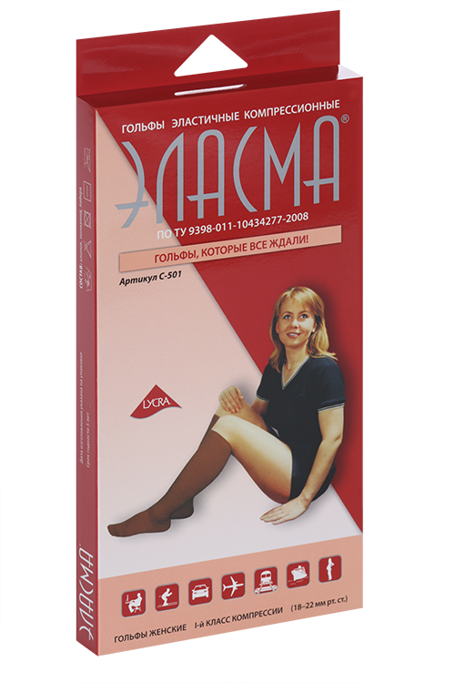 

Гольфы Эласма компр эласт женские 1 кл бежевый р 4 (41-43см), (С-501)