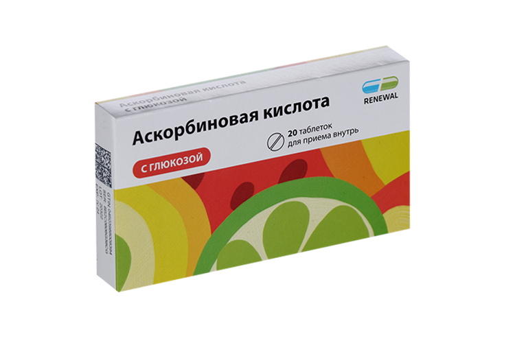 Аскорбиновая кислота с глюкозой, 20 шт, таблетки аскорбиновая к та с глюкозой таб 100мг 20