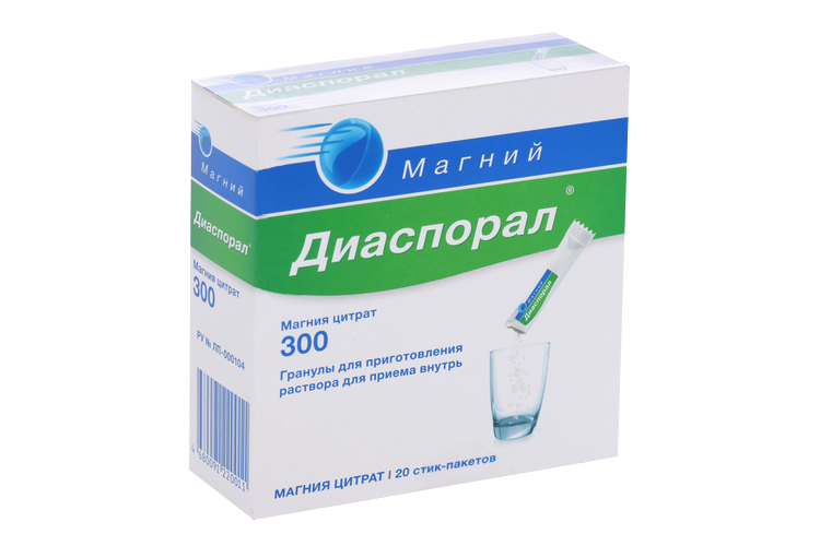 

Магний Диаспорал 300 295.7 мг, 5 г, 20 шт, гранулы для приготовления раствора для приема внутрь стик-пакет