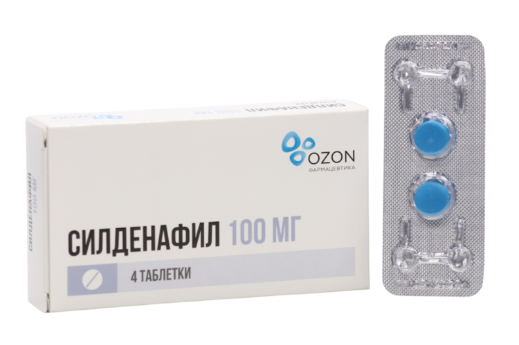 Силденафил 100 мг, 4 шт, таблетки покрытые пленочной оболочкой