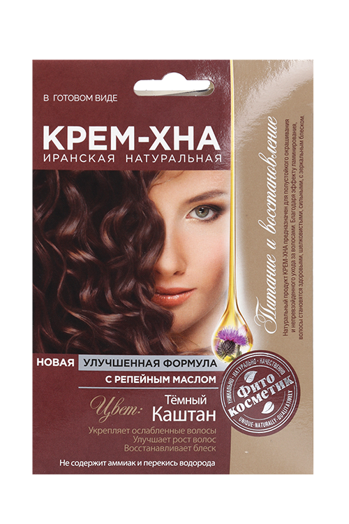 

Крем-хна Фитокосметик Иранская Темный каштан с репейным маслом, 50 мл