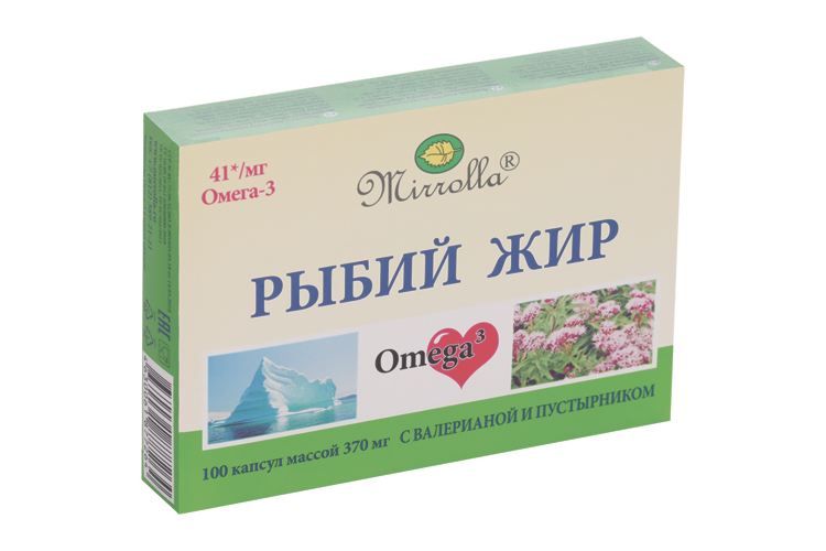 

Рыбий жир Мирролла с масляным экстрактом валерианы/пустырника, 0,37 г, 100 шт, капсулы