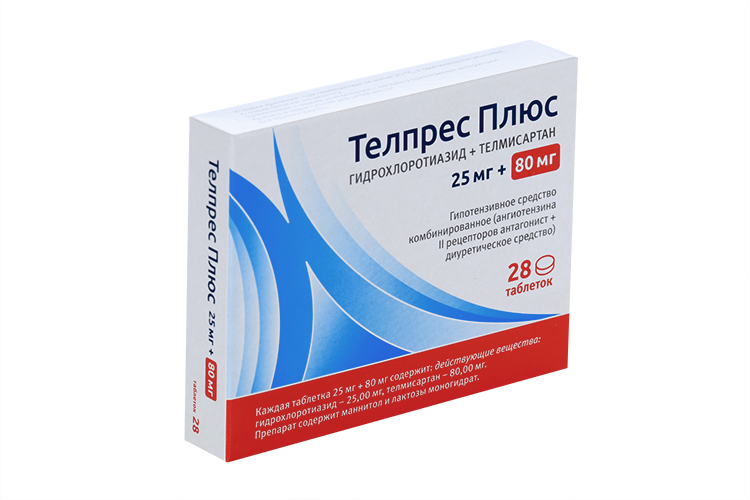 

Телпрес Плюс 25 мг+80 мг, 28 шт, таблетки
