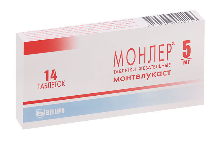 

Монтелукаст Монлер 5 мг, 14 шт, таблетки жевательные