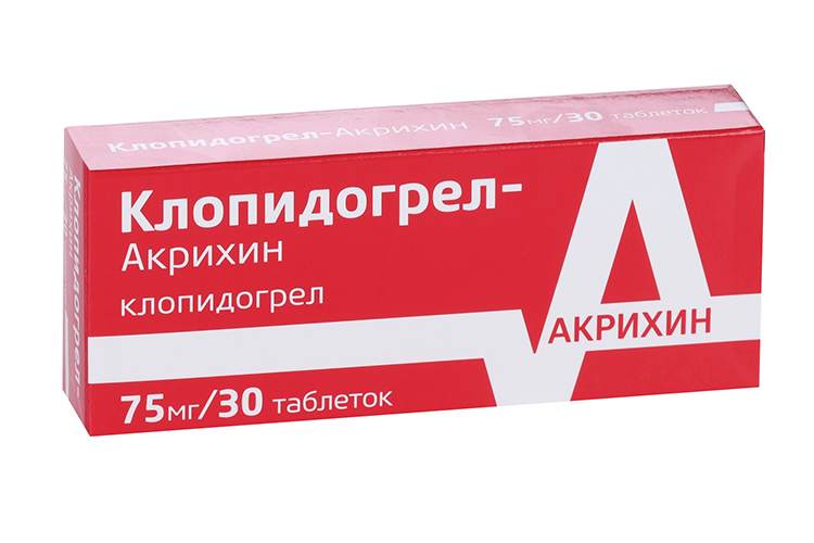Клопидогрел-Акрихин 75 мг, 30 шт, таблетки покрытые пленочной оболочкой
