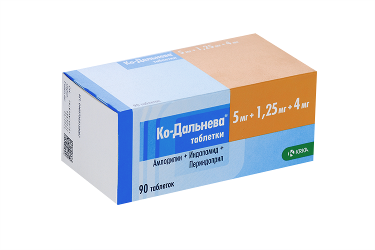 

Ко-Дальнева 5 мг+1.25 мг+4 мг, 90 шт, таблетки