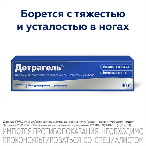 Детрагель 100 МЕ/г+10 мг/г+10 мг/г, 40 г, гель для наружного применения